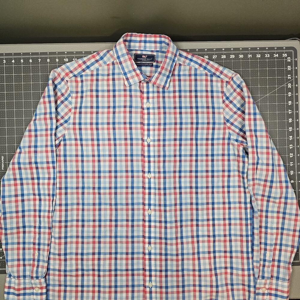Vineyard Vines Cooper Shirt Mens XL Check Plaid Button Up Linen Blend Stretch